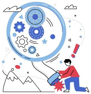 Logical analysis vector illustration. Practicality is lantern lighting path d Stock Illustration