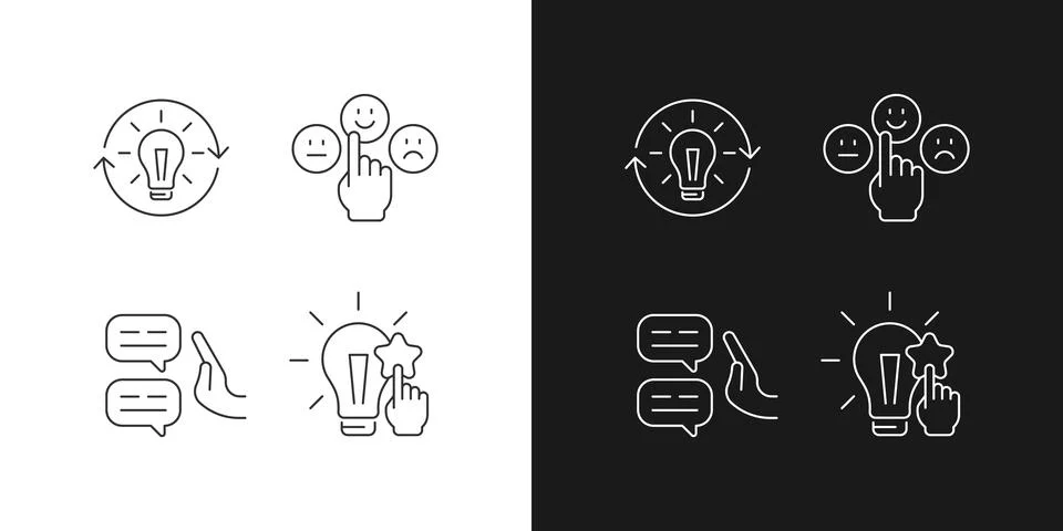 Logical and rational thinking linear icons set for dark and light mode Illustrazione stock
