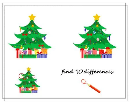 A logical game for children, find the differences. Christmas tree and gift .. Stock Illustration