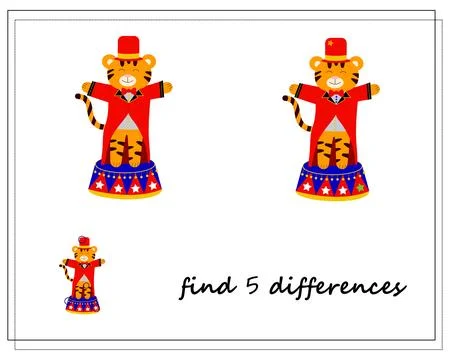 A logical game for children, find the differences. Tiger in the circus, Chi.. Stock Illustration
