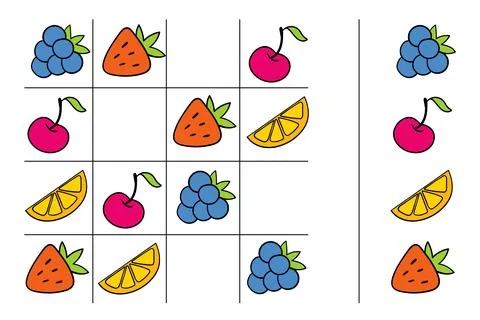 Logical tasks composed of fruit. IQ test. Choose correct answer. Educational  Stock Illustration