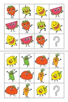 Logical tasks composed of fruit. IQ test. Choose correct answer Stock Illustration
