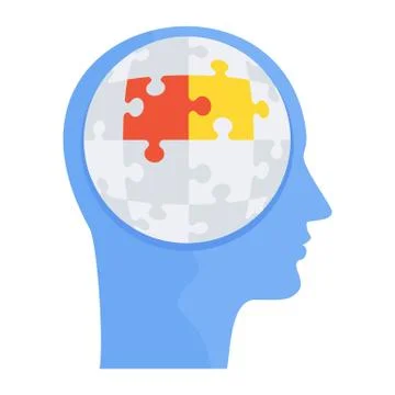 Logical thinking. Human head with puzzles inside. Stock Illustration