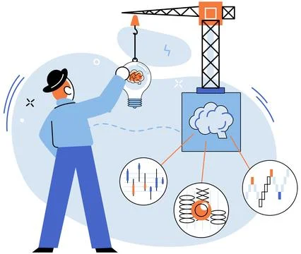 Logical thinking. Logical thinking is metaphorical journey through corridors Stock Illustration