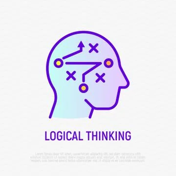 Logical thinking thin line icon. Strategic plan in human head. イラスト素材