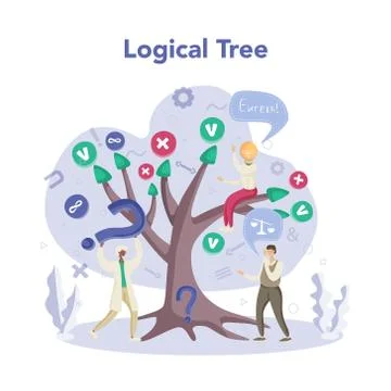 Logical tree. Scientist systematicly study of the forms of inference. Stock Illustration