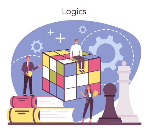 Logician concept. Scientist systematicly studying logical challenges Stock Illustration