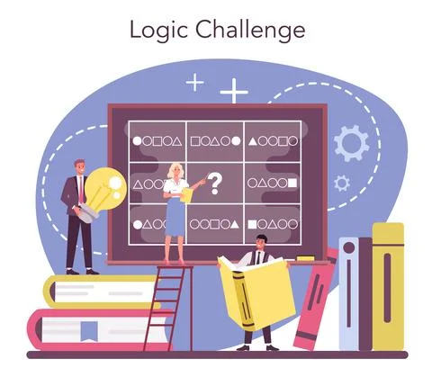 Logician concept. Scientist systematicly studying logical challenges Stock Illustration