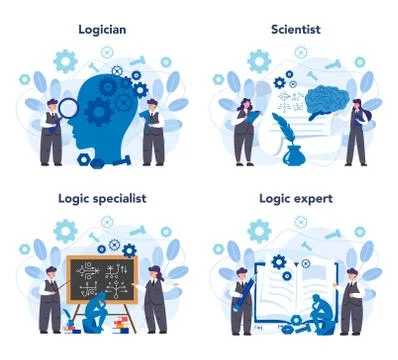Logician concept set. Scientist systematicly study of the forms Stock Illustration
