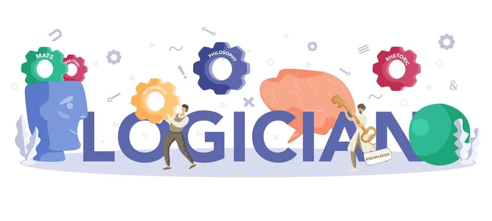 Logician typographic header concept. Scientist systematicly study Illustrazione stock