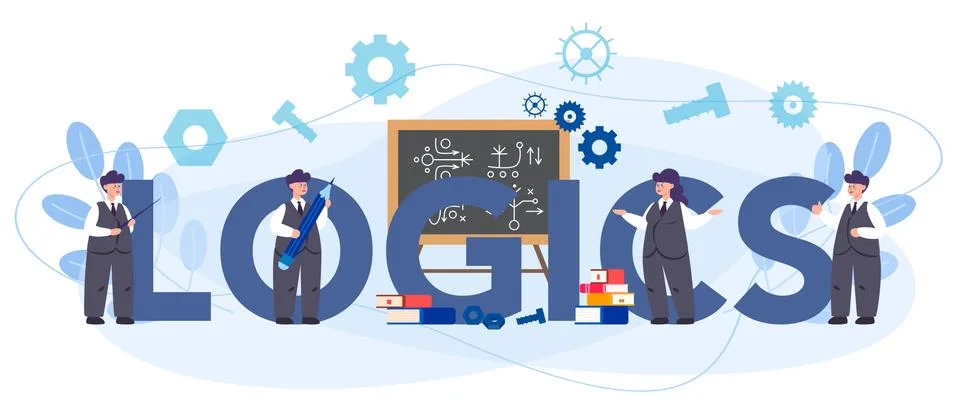 Logics typographic header concept. Scientist systematicly study Stock Illustration