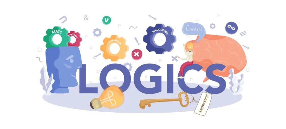 Logics typographic header concept. Scientist systematicly study Stock Illustration