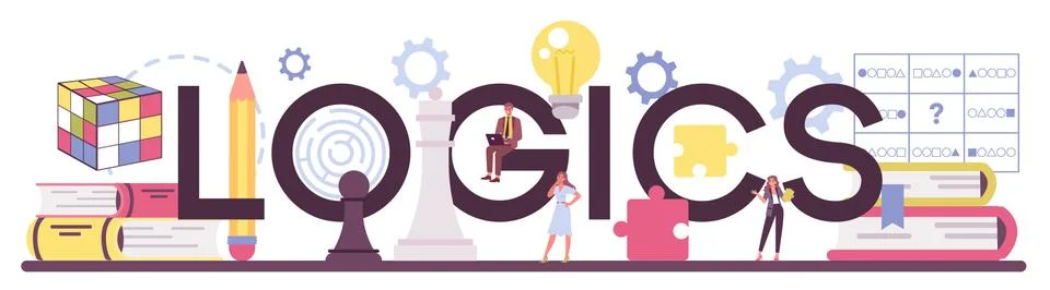 Logics typographic header. Scientist systematicly studying logical Stock Illustration