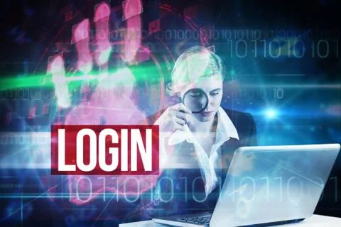 Login against red technology hand print design 스톡 일러스트
