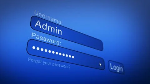 Login and password on computer blue screen Stock Photos
