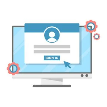 Login and password page on the computer monitor. 스톡 일러스트