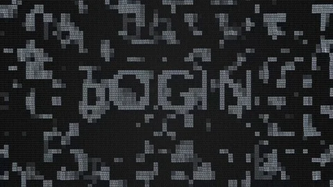 Login and password words appear from black and white data blocks. Video stock 71319190