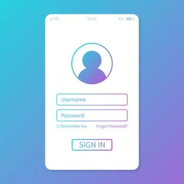 Login to application account on smartphone, flat design style isolated on ult 스톡 일러스트