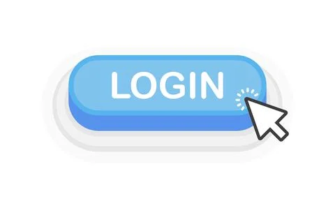 Login blue 3D button in flat style isolated on white background. Vector illus Stock Illustration