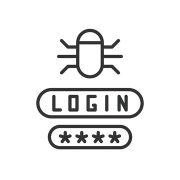 Login bug icon in line design. login, bug, password, malware, hacker, fraud Stock Illustration