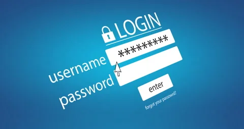 Login on computer screen. Typing username and password Blue backgorund Stock Footage 194403031