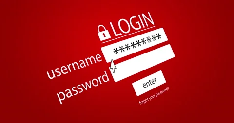 Login on computer screen. Typing username and password red backgorund Stock Footage 194403032