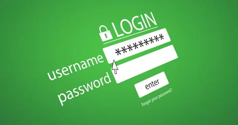 Login on computer screen. Typing username and password green backgorund Stock Footage 194403110
