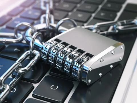 Login. Computer security or safety concept. Laptop keyboard with lock and c.. Stock Illustration