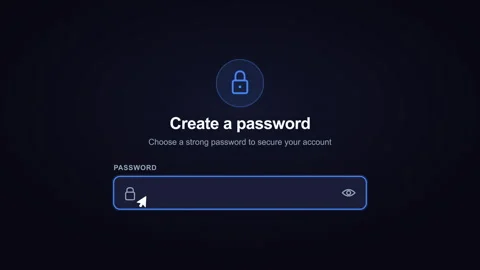 Login cybersecurity concept: Entering a strong password on a dark blue UI Stock Footage 333261675