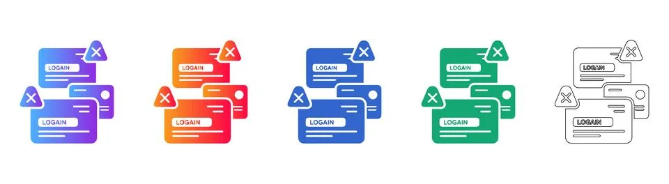 Login Error Alert Icon Set for Digital Interfaces Stock Illustration
