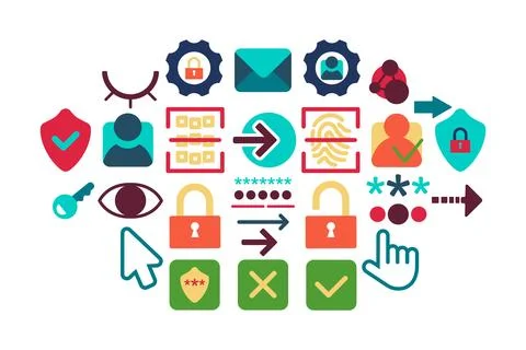 Login Form and User Authentication Icons Set Stock Illustration