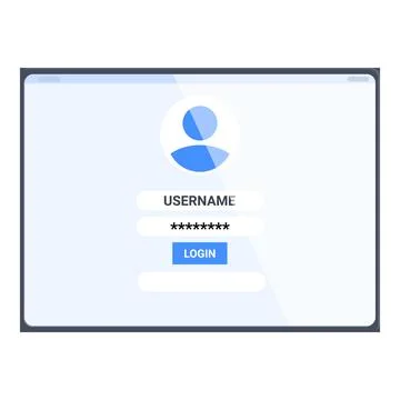 Login form appearing on computer screen with username and password fields Illustrazione stock