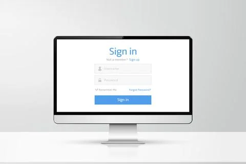 Login form on computer display. Computer monitor with login and password page Stock Illustration