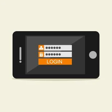 Login form illustration. Flat design. Login form on mobile phone screen illus Stock Illustration