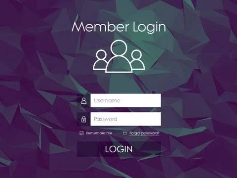 Login form menu with simple line icons. Low poly background. Website element for Stock Illustration