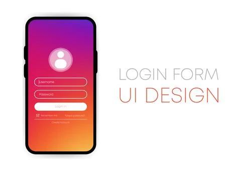 Login form on screen phone on gradient background. Flat design. Vector illust Illustrazione stock