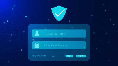 Login form with shield security and dots and lines connection Stock Illustration
