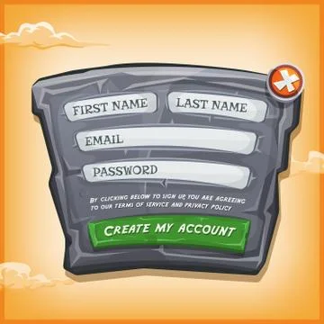 Login Form On Stone Panel For Ui Game Stock Illustration
