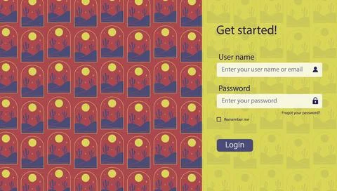 Login form user interface vector template. Flat design log in landing page... Illustrazione stock