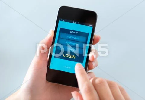 Login form window on mobile phone Stock Photos