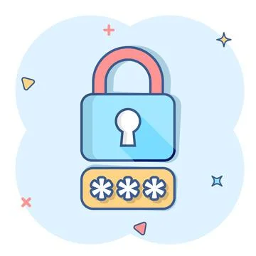 Login icon in comic style. Password access cartoon vector illustration on whi Illustrazione stock