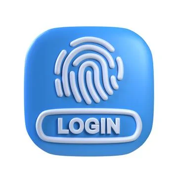 Login icon with fingerprint mark Square shape 3D Stock Illustration