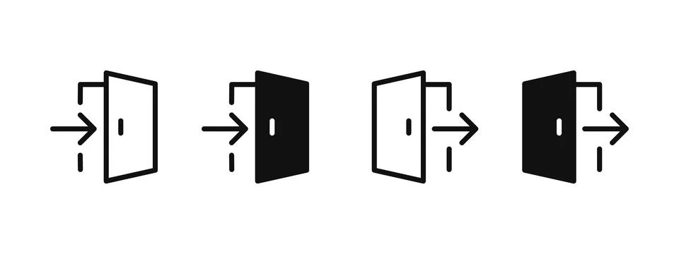Login icon. Logout button. Open door with arrow symbol. Exit and enter door.. Stock Illustration
