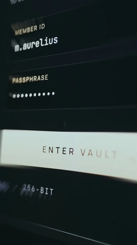 Login interface for a password management application, user taps the Enter Vault Stock Footage 335477852