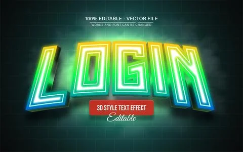 Login neon light text effect editable Stock Illustration