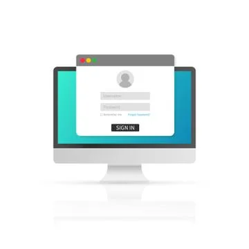 Login page on computer screen. Notebook and online login form, sign in page.  Stock Illustration