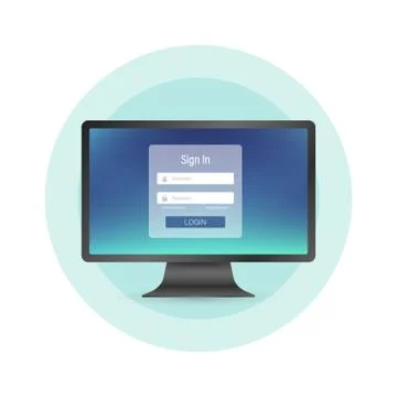 Login page on computer screen. Pc and online login form, sign in page. User p Stock Illustration