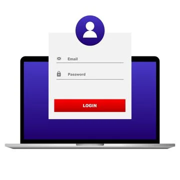 Login page on laptop screen. authorization on the browser page with the use.. Illustrazione stock