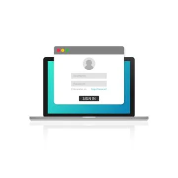 Login page on laptop screen. Notebook and online login form, sign in page. Us Stock Illustration