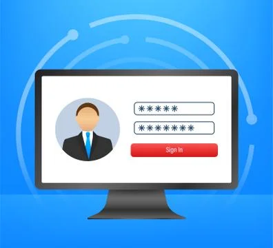 Login page on laptop screen. Notebook and online login form, sign in page. User 스톡 일러스트